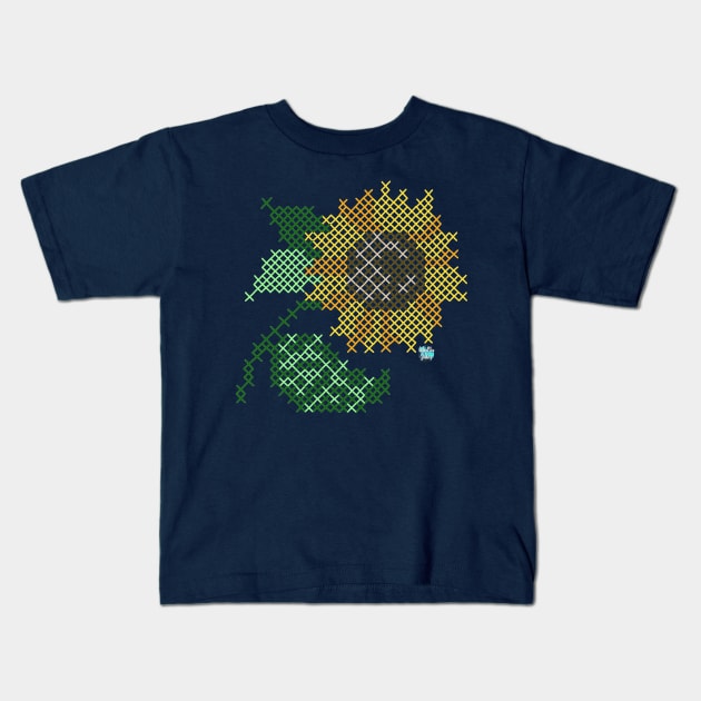 Sunflower Cross Stitch Kids T-Shirt by ColorMix Studios